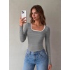 Zeagoo Long Sleeve Shirts for Women Square Neck Slim Fit Top Fall Basic Tee(Black White Stripes)