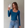 Zeagoo Long Sleeve Shirts for Women Square Neck Slim Fit Top Fall Basic Tee(Blue)
