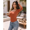 Zeagoo Long Sleeve Shirts for Women Square Neck Slim Fit Top Fall Basic Tee(Caramel)