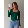 Zeagoo Long Sleeve Shirts for Women Square Neck Slim Fit Top Fall Basic Tee(Green)