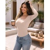 Zeagoo Long Sleeve Shirts for Women Square Neck Slim Fit Top Fall Basic Tee(Khaki)