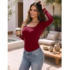 Zeagoo Long Sleeve Shirts for Women Square Neck Slim Fit Top Fall Basic Tee(Wine Red)