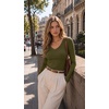 Zeagoo Long Sleeve Shirts for Women V Neck Tops Ribbed Slim Fit Basic Tee(Army Green)