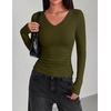 Zeagoo Long Sleeve Shirts for Women V Neck Tops Ribbed Slim Fit Basic Tee(Army Green)