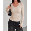 Zeagoo Long Sleeve Shirts for Women V Neck Tops Ribbed Slim Fit Basic Tee(Beige)