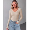 Zeagoo Long Sleeve Shirts for Women V Neck Tops Ribbed Slim Fit Basic Tee(Beige)