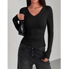 Zeagoo Long Sleeve Shirts for Women V Neck Tops Ribbed Slim Fit Basic Tee(Black)