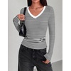 Zeagoo Long Sleeve Shirts for Women V Neck Tops Ribbed Slim Fit Basic Tee(Black White Stripe)