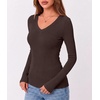 Zeagoo Long Sleeve Shirts for Women V Neck Tops Ribbed Slim Fit Basic Tee(Brown)