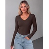 Zeagoo Long Sleeve Shirts for Women V Neck Tops Ribbed Slim Fit Basic Tee(Brown)