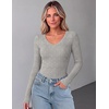 Zeagoo Long Sleeve Shirts for Women V Neck Tops Ribbed Slim Fit Basic Tee(Light Grey)