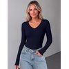 Zeagoo Long Sleeve Shirts for Women V Neck Tops Ribbed Slim Fit Basic Tee(Navy Blue)