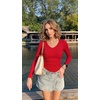 Zeagoo Long Sleeve Shirts for Women V Neck Tops Ribbed Slim Fit Basic Tee(Red)