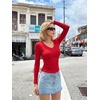 Zeagoo Long Sleeve Shirts for Women V Neck Tops Ribbed Slim Fit Basic Tee(Red)