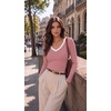 Zeagoo Long Sleeve Shirts for Women V Neck Tops Ribbed Slim Fit Basic Tee(Red White Stripe)