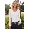 Zeagoo Long Sleeve Shirts for Women V Neck Tops Ribbed Slim Fit Basic Tee(White)