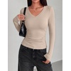 Zeagoo Long Sleeve Shirts for Women V Neck Tops Ribbed Slim Fit Basic Tee(Z-black+beige+brown)