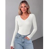 Zeagoo Long Sleeve Shirts for Women V Neck Tops Ribbed Slim Fit Basic Tee(Z-black+white+brown)