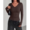 Zeagoo Long Sleeve Shirts for Women V Neck Tops Ribbed Slim Fit Basic Tee(Z-black+white+brown)
