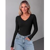 Zeagoo Long Sleeve Shirts for Women V Neck Tops Ribbed Slim Fit Basic Tee(Z-black+white+grey)