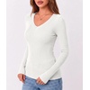 Zeagoo Long Sleeve Shirts for Women V Neck Tops Ribbed Slim Fit Basic Tee(Z-black+white+grey)