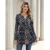 Zeagoo Women Blouses Long Sleeve Top Boho Henley Vneck Pleated Fall Tunic(Mz869)
