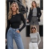 Zeagoo Women Long Sleeve Shirts Ribbed Slim Fit Tops Crewneck Basic Tee(Black+grey+black Stripe)