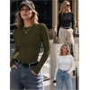 Zeagoo Women Long Sleeve Shirts Ribbed Slim Fit Tops Crewneck Basic Tee(Black+white+army Green)
