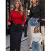 Zeagoo Women Long Sleeve Shirts Ribbed Slim Fit Tops Crewneck Basic Tee(Black+white+red)