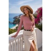 Zeagoo Women Long Sleeve Shirts Ribbed Slim Fit Tops Crewneck Basic Tee(Dusty Pink)