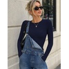 Zeagoo Women Long Sleeve Shirts Ribbed Slim Fit Tops Crewneck Basic Tee(Navy Blue)