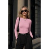 Zeagoo Women Long Sleeve Shirts Ribbed Slim Fit Tops Crewneck Basic Tee(Pink)