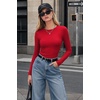 Zeagoo Women Long Sleeve Shirts Ribbed Slim Fit Tops Crewneck Basic Tee(Red)