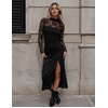 Zeagoo Women’s Mesh Long Sleeve Tops Mock Neck Ruched Sheer Blouse S-2XL(Black Lace)