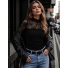 Zeagoo Women’s Mesh Long Sleeve Tops Mock Neck Ruched Sheer Blouse S-2XL(Black Lace)