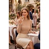 Zeagoo Women’s Mesh Long Sleeve Tops Mock Neck Ruched Sheer Blouse S-2XL(Light Tan)