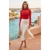 Zeagoo Women’s Mesh Long Sleeve Tops Mock Neck Ruched Sheer Blouse S-2XL(Wine Red)