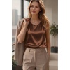 Zeagoo Womens Satin Tank Top Pleated Sleeveless Blouse Dressy Casual Tops(Brown)