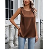Zeagoo Womens Satin Tank Top Pleated Sleeveless Blouse Dressy Casual Tops(Brown)