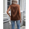 Zeagoo Womens Satin Tank Top Pleated Sleeveless Blouse Dressy Casual Tops(Brown)