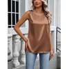 Zeagoo Womens Satin Tank Top Pleated Sleeveless Blouse Dressy Casual Tops(Dark Khaki)