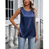 Zeagoo Womens Satin Tank Top Pleated Sleeveless Blouse Dressy Casual Tops(Navy Blue)