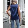 Zeagoo Womens Satin Tank Top Pleated Sleeveless Blouse Dressy Casual Tops(Navy Blue)