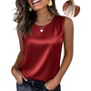 Zeagoo Womens Satin Tank Top Pleated Sleeveless Blouse Dressy Casual Tops(Red)