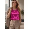 Zeagoo Womens Satin Tank Top Pleated Sleeveless Blouse Dressy Casual Tops(Rose Red)