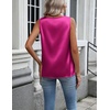 Zeagoo Womens Satin Tank Top Pleated Sleeveless Blouse Dressy Casual Tops(Rose Red)