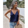 Zeagoo Womens Silk Satin Tank Tops V Neck Sleeveless Blouse Camisole Top(Navy Blue)