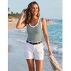 Zeagoo Womens Tank Tops V Neck Ribbed Knit Slim Fit Basic Sleeveless Tops(B-stripe Green White)
