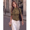 Zeagoo Womens Tops Mock Neck Short Sleeve Slim Basic Summer Fall Basic Tee(Leopard)