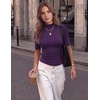 Zeagoo Womens Tops Mock Neck Short Sleeve Slim Basic Summer Fall Basic Tee(Purple（loose Fit one Size Smaller for a Fitted Look）)